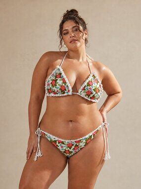 Tropical Floral Bikini Set with White Trim